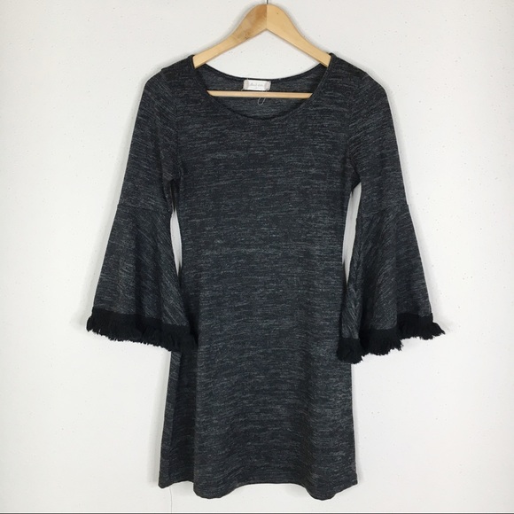Altar'd State Gray Boho Fringe Bell Sleeve Dress - Picture 1 of 6